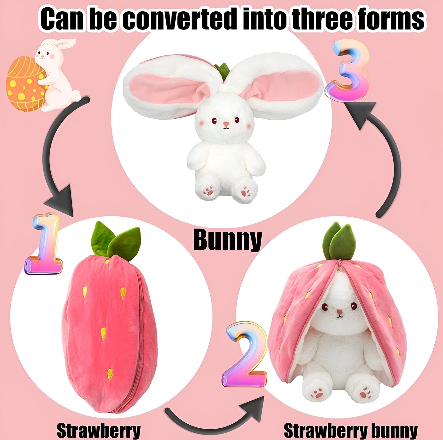 REVERSIBLE  STRAWBERRY CUTE BUNNY SOFT TOY